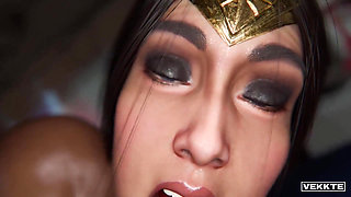 Wonder Woman is giving a steamy hot oily cock massage and swallows cum