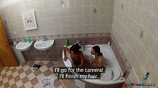 Girlfriends XXX - Lesbians Wash Each Other's Wet Pussies in the Bathtub