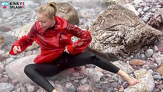 Shiny Pvc Over Neoprene Wet Beach JOI & Play