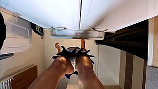 Lia Ponce Sexy Blue Mini Skirt No Panties Upskirt in Bathroom Voyeur HD