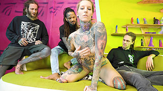 3 on 1 rough group sex - DOUBLE PENETRATION for tattoo