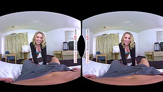Charles Dera VR experiences Aubrey Sinclair's bubble butt and gives her a mind-blowing blowjob