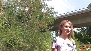 German scout - cute teen Angel Piaff seduce to outdoor casting fuck