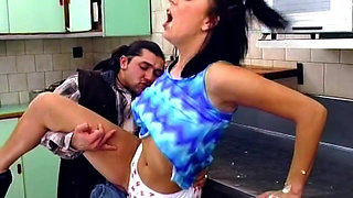 Kitchen Counter Creampie Dripping From Sloppy Pussy
