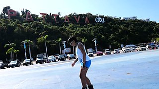 Skateboarding fail of big ass Thai MILF