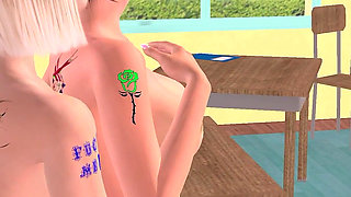 Animated 3D Lesbian Porn - Two Beautiful Girls Romantic Foreplay Kissing & Pussy Rubbing in Classroom