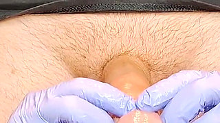 Horny Wife Latex Glove Foreskin Exam and Penis Massage with Cumplay