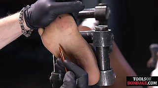 Skinny petite ebony spanked in dungeon