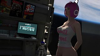Cute japanese anime catgirl gets fucked on a space station