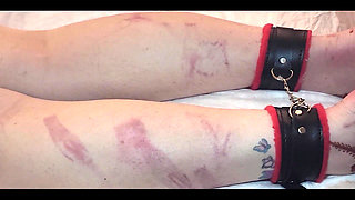 My Beautiful Size 13 Womens Feet and Long Legs Being Flogged and Whipped with a Belt and Crop While Tied Together with Manacles