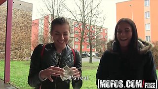 Eveline Dellai rubs her tight pussy for cash in public POV