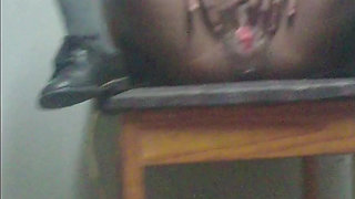 Black petite school girl plays pussy on chair , then grinds her ass on the teacher's cock