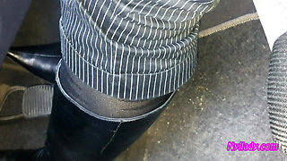 Nyllady Driving and Revving Her Bravo in High-heeled Boots and Black Ballet Flats