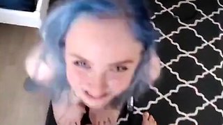 Blue-Haired Cam Girl's Sensual Blowjob Session