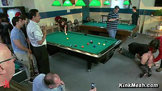 Busty sub bound and exposed in public