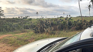 Naked Busty Blonde Walks by Car on Public Road