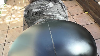 Her Shiny Latex Pants Take a Massive Cumshot