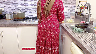 Hijab Beauty and Her Lungi Man - a Soft, Passionate Moment of Love at Kitchen