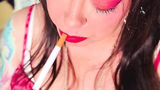 All In Pink! The Fabulous Smoker Tina Snua Wears Pink Latex Gloves & Rings & Smokes A cigarette For You