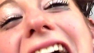 Brunette Babe Deepthroats Huge Cock and Swallows Cum Outdoors