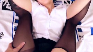 Real Multiple Orgasms - Schoolgirl in Torn Pantyhose Stays H