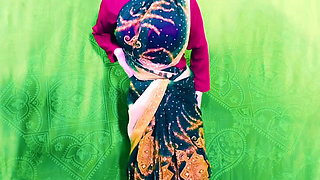 Desi Pakistani married woman wearing saree