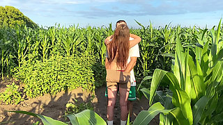 Hard roughly fucked a hot cute multiorgasmic babe in public on a corn field