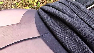 Public Pissing Blond Nylon Babe Gets Cum on Her Pantyhose
