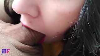 Sensual And Detailed Blowjob With Red Lips Close-up