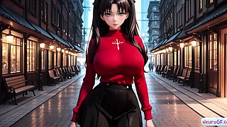 Big tits anime brunette rides hard and gets messy creamy cum
