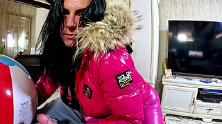 Dominant Pink Downjacket MILF Beach Ball Fetish. Deepthroat, Reverse Cowgirl, Doggy and Triple Cum