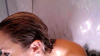 Big Boobed Blonde Masturbates With A Dildo In The Bathroom