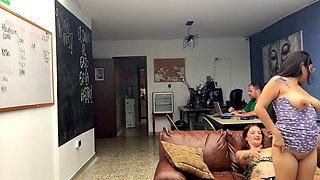 Naughty friends get it on in my office