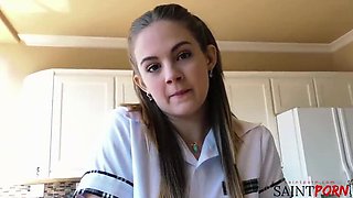 Devon Green in School Uniform Gets Deep Blowjob from Old Stepdad