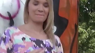 German scout - cute teen Angel Piaff seduce to outdoor casting fuck
