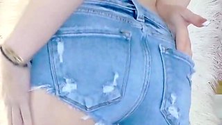 Jean Shorts Show off - Cum All Over Sophia Sinclaire's Jean Shorts - 4K Mp4