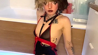 Cute Little Devil Showing Herself in the Bathroom
