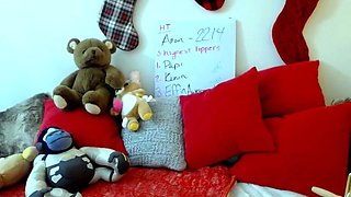 Busty piss fetish babe plays with toys on urine soaked table
