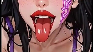 Cute Brunette Moaning and Show Tongue, Ai Animation