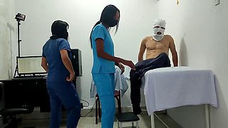 IT HAPPENED AT THE CLINIC!! A FEMALE DOCTOR AND NURSE SEDUCE A PATIENT. THEY FUCK HIM ON THE STRETCHER