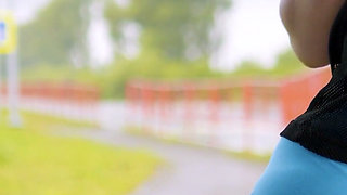 156 Goddess Anya’s Tight Blue Leggings: Provocative Yoga Pants Ass Show