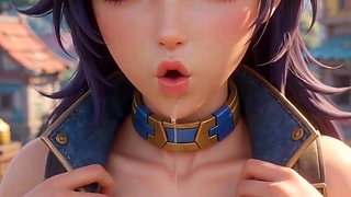 Sexy black-haired 3D anime girl