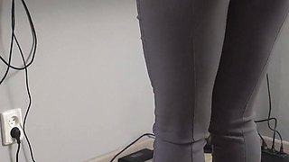 MILF Secretary in Tight Trousers Teases Her Visible Panty Line