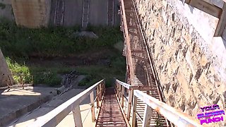 Russian Couple Filming Railroad Action Gets Caught by Fierce Bikers with Brutal POV Pounding and Out