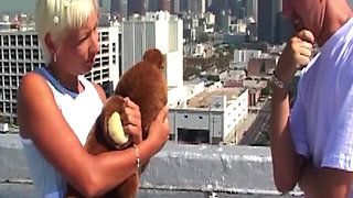 Blonde MILF Squirts While Riding Cock on Rooftop
