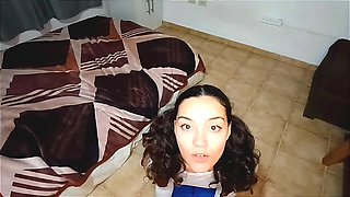 Sexy Latina Girl on Her Knees Asking You to Fill Her Mouth with Milk