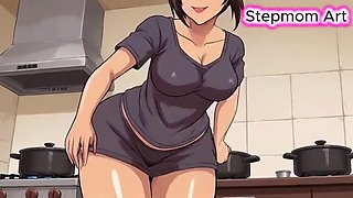 StepmomArt the Big-Tits Big-Ass Stepmom Overflows with Sweet JOI Instructions in the Kitchen