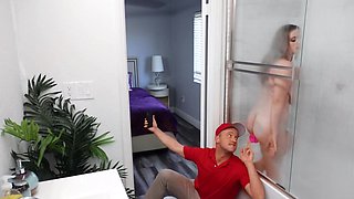 Busty blonde cheats on her blind hubby fucking a delivery-man