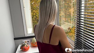 Cute Blond hair girl Step-Daughter Wants My Penis So Bad She Begs To Blowing It On The Balcony
