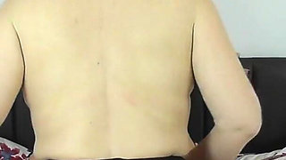 Eva Jayne on the bed with the creampies